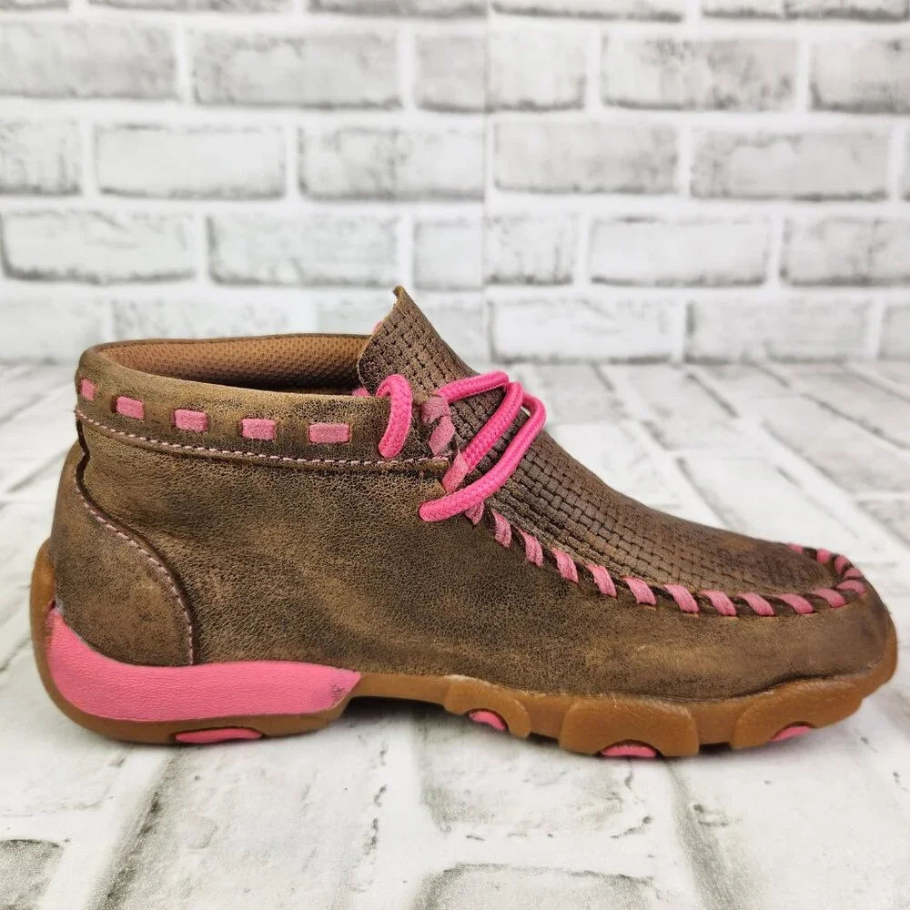 Twisted X Chukka Driving Breast Cancer Mocs Youth 12.5 Brown Leather Ankle Boots